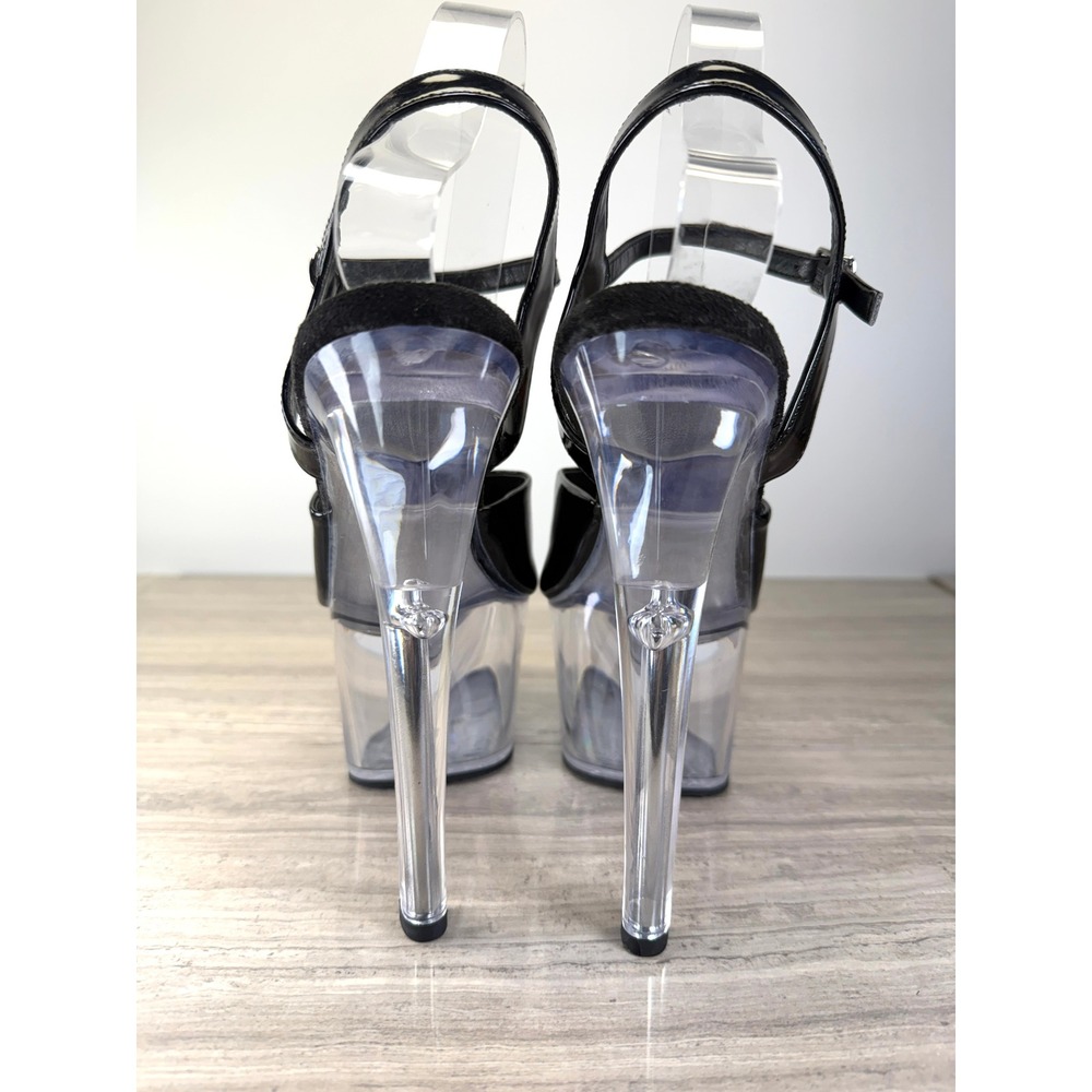 Pleaser Sandals Sky-309 Black Patent 7" Stiletto Heel Platform Goth Clubwear 10 - Picture 5 of 13